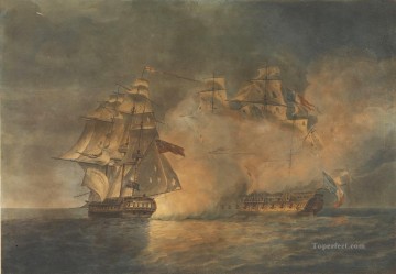海戦 Painting - ユニコーン・ポーコック海戦によるフランスのフリゲート艦ラ・トリビューンの捕獲